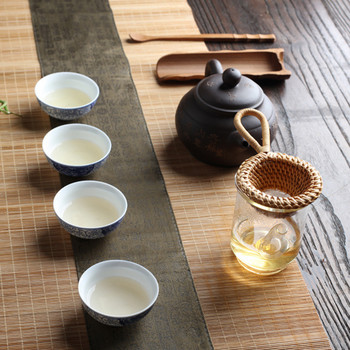 Бамбукови цедки за чай Прибори за чаена церемония Декорация на маса Чаени прибори Кухненски инструмент Японски ратан Дървени чаени листа Фуния Аксесоари