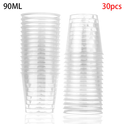 30/50 db Kerek, Újrafelhasználható Műanyag Shot Poharak Desszert Poharak Eldobható Üveg Italok Átlátszó Cupcake Pudingdobozok Torta barkácsolás