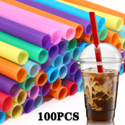 100PCS еднократни сламки за пиене Многоцветен MilkTea Milkshake Juice Пластмасови сламки Бар Напитка Summer Party Сватбени аксесоари
