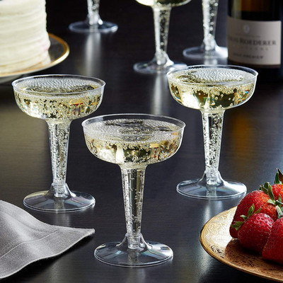 6 bucăți/set Flaute de șampanie de unică folosință din plastic pentru petreceri de naștere cu sclipici petrecere de nuntă ceașcă transparentă de prăjire din plastic 120ML/150ML