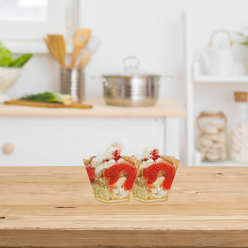 Puodeliai Desertinis Mini pudingo dubenėlis Puodelis vienkartinis kvadratinis kreminis ledas parfė skaidrus jogurtas užkandis šaudyklės vakarėlio dangteliai vaisių blizgučiai