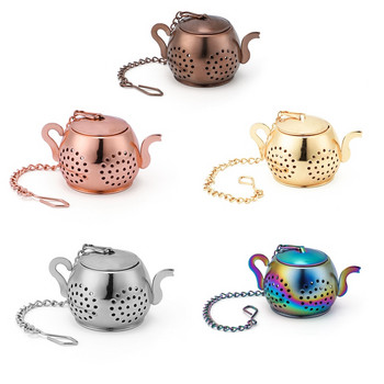 Μεταλλικό σουρωτήρι Teapot Shape Loose Tea Infuser Από ανοξείδωτο ατσάλι Στεγνωτήρας τσαγιού Φύλλο τσαγιού Αλυσίδα Δίσκος σταγόνων Φίλτρο βοτάνων μπαχαρικών