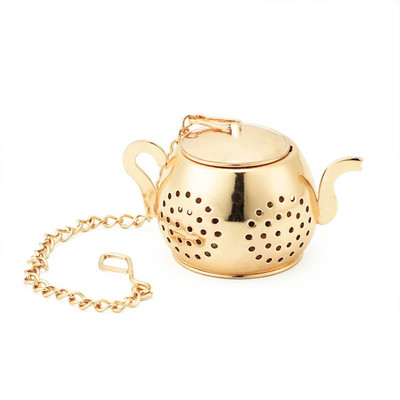 Metalinis arbatos sietelis Arbatinuko formos birios arbatos užpiltuvas nerūdijančio plieno lapelių arbatos virimo aparatas sietelis grandininis lašinimo padėklas žolelių prieskonių filtras