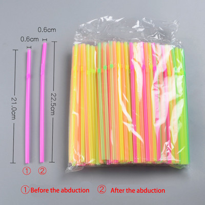 100Pc Fluorescējošas plastmasas saliekami dzeramo salmiņi Vienreizlietojamie dzērienu salmiņi Kāzu dekors Jauktas krāsas ballīšu piederumi Virtuve