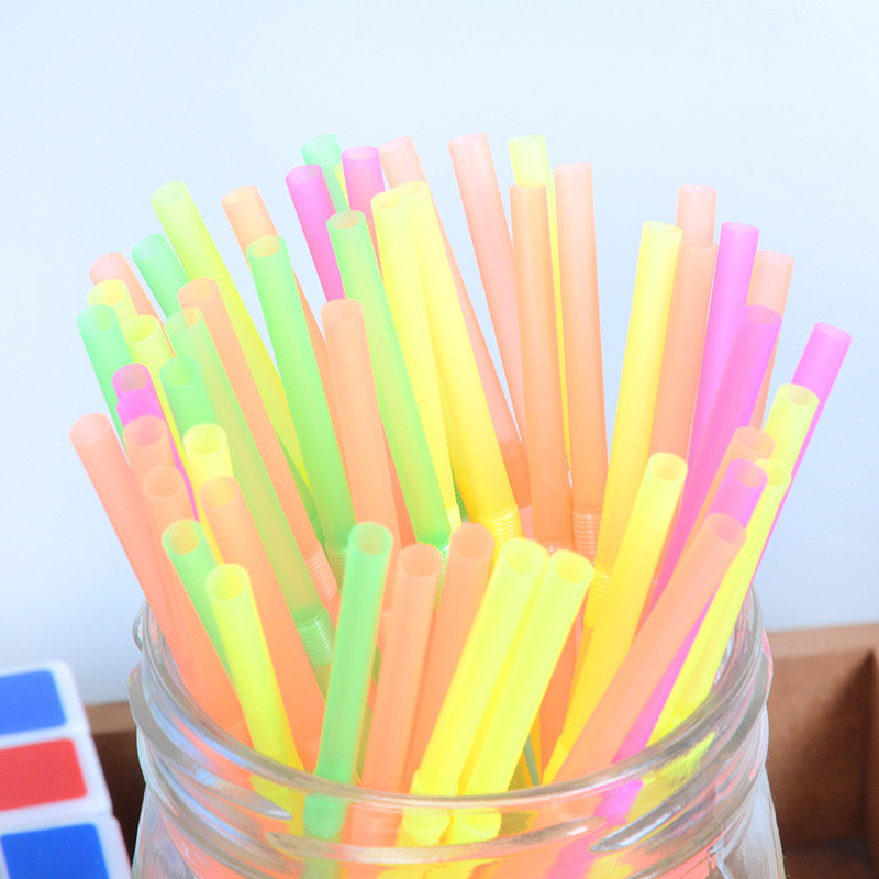 100Pc Fluorescējošas plastmasas saliekami dzeramo salmiņi Vienreizlietojamie dzērienu salmiņi Kāzu dekors Jauktas krāsas ballīšu piederumi Virtuve