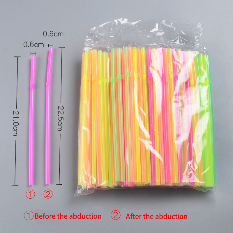 100Pc Fluorescējošas plastmasas saliekami dzeramo salmiņi Vienreizlietojamie dzērienu salmiņi Kāzu dekors Jauktas krāsas ballīšu piederumi Virtuve