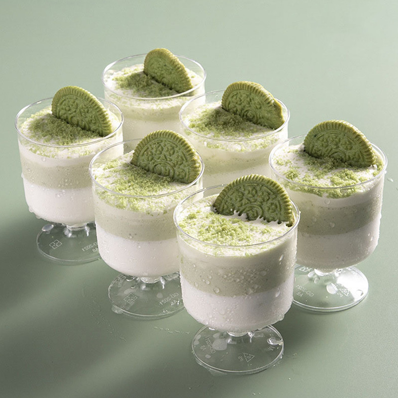 10 vnt desertų puodeliai Vienkartiniai plastikiniai puodeliai Skaidrūs putėsiai Salotos Želė Jogurtas Kepimas Trapecijos formos maisto indas