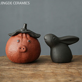 Jauki purpursarkanu smilšu mini trušu tēja mājdzīvnieku rotājumi ar rokām izgatavoti multfilmu modeļu ornamenti, izsmalcināti tējas galda piederumi, tējas trauku dekori