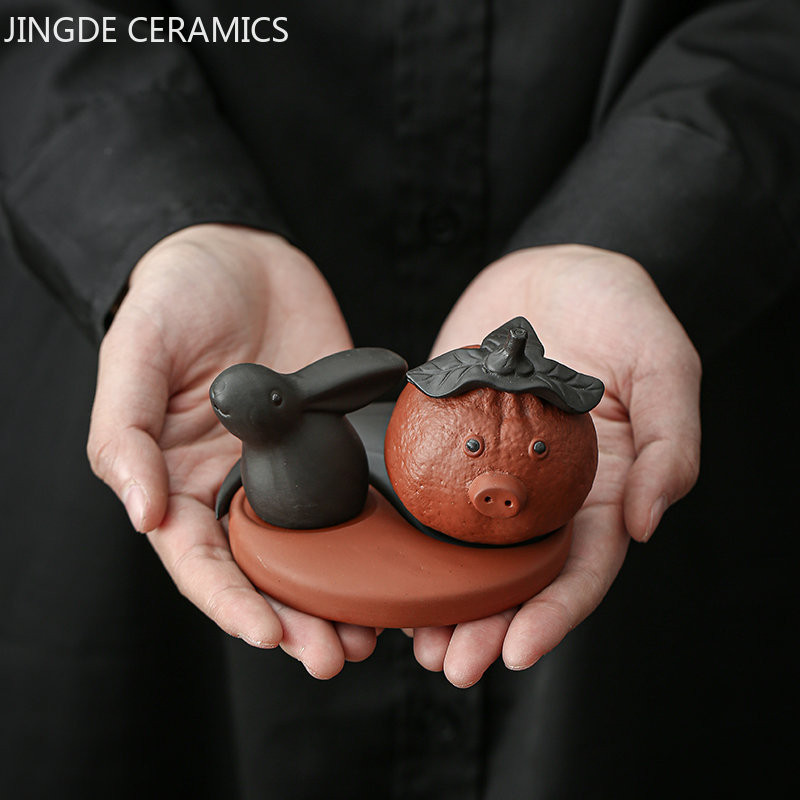 Jauki purpursarkanu smilšu mini trušu tēja mājdzīvnieku rotājumi ar rokām izgatavoti multfilmu modeļu ornamenti, izsmalcināti tējas galda piederumi, tējas trauku dekori