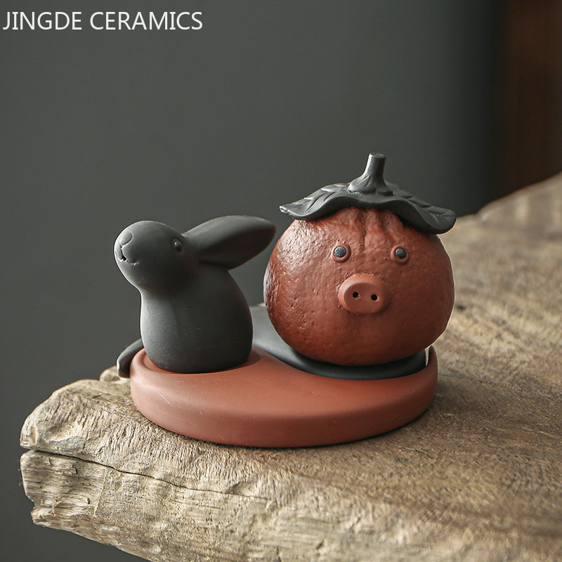 Jauki purpursarkanu smilšu mini trušu tēja mājdzīvnieku rotājumi ar rokām izgatavoti multfilmu modeļu ornamenti, izsmalcināti tējas galda piederumi, tējas trauku dekori