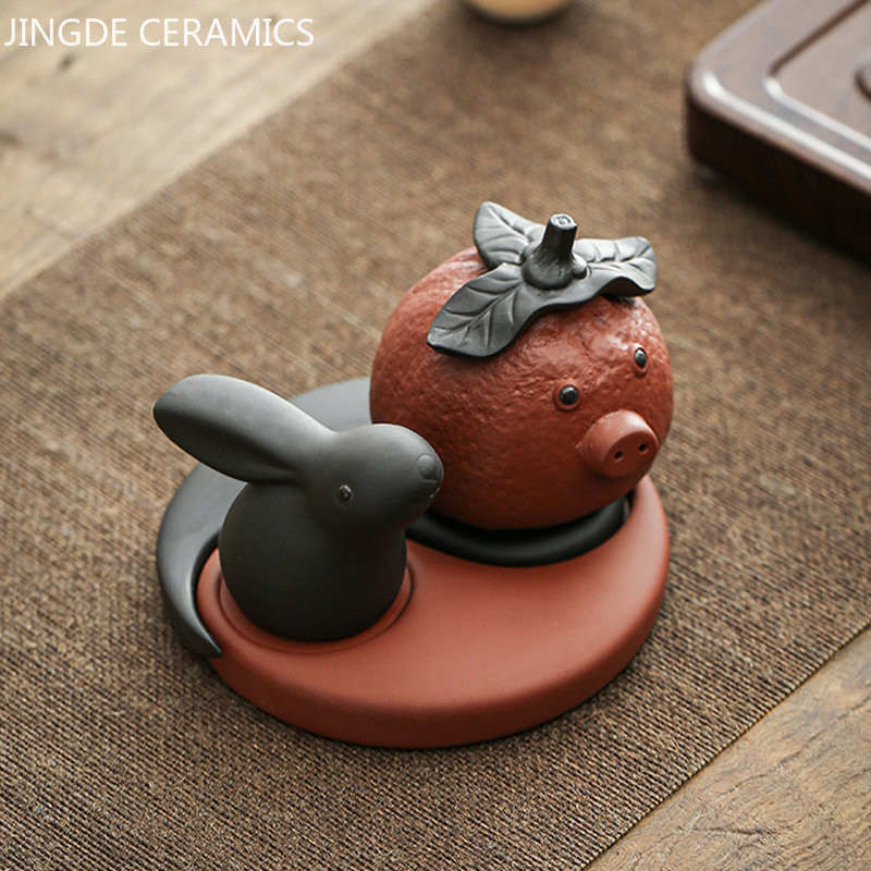 Jauki purpursarkanu smilšu mini trušu tēja mājdzīvnieku rotājumi ar rokām izgatavoti multfilmu modeļu ornamenti, izsmalcināti tējas galda piederumi, tējas trauku dekori