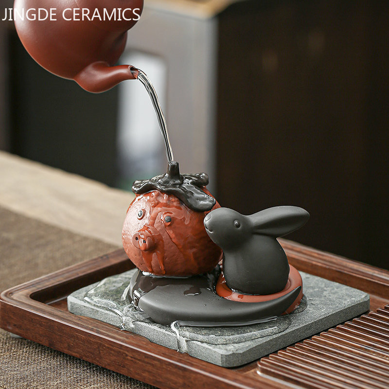 Jauki purpursarkanu smilšu mini trušu tēja mājdzīvnieku rotājumi ar rokām izgatavoti multfilmu modeļu ornamenti, izsmalcināti tējas galda piederumi, tējas trauku dekori