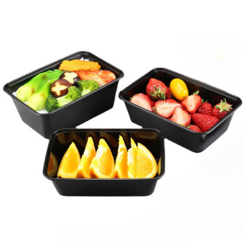 10PCS Пластмасови черни контейнери за храна за еднократна употреба Контейнери за изваждане с капак за салати Контейнер за свежест Кутия за носене