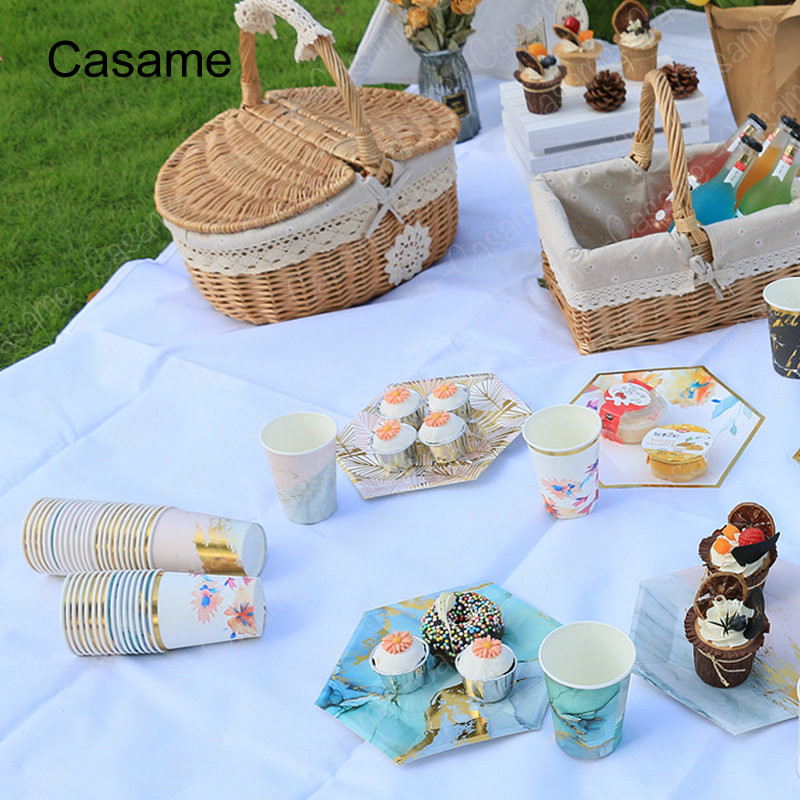 Arany Rózsaszín Luxus Papírpoharak Gyerekek Születésnapi Party Díszek Gyerek Parti Kellékek Csészék Eldobható étkészletek Aranyos csészék