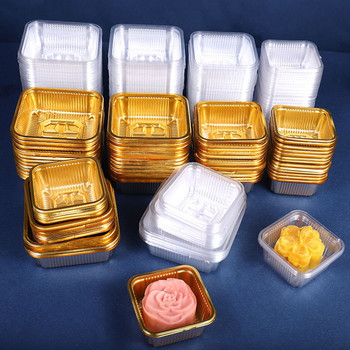 100 τμχ Τετράγωνοι δίσκοι για κέικ Moon Mooncake Κουτί συσκευασίας ζαχαροπλαστικής Διακοσμητικά αξεσουάρ Χρυσό πλαστικό κουτί κέικ για σφολιάτα με κρόκο αυγού