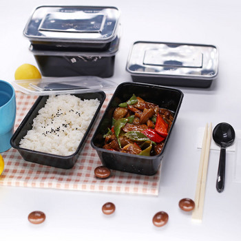 10 τμχ Χοντρό τετράγωνο κουτί μεσημεριανού γεύματος μίας χρήσης Κουτιά μαύρων φρούτων με καπάκι σε πακέτο Πλαστικά Fast Food Fruit Salad Crisper
