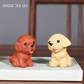 1vnt Yixing rankų darbo purpurinė molio arbata Pet Lucky Puppy statulos papuošalai Staliniai amatai Boutique arbatos stalo dekoravimo priedai