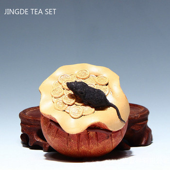 Китайски Yixing лилав глинен чай Орнаменти за домашни любимци Lucky Animal Чай Фигурка Скулптура Занаяти Аксесоари за декорация на маса за домашен чай