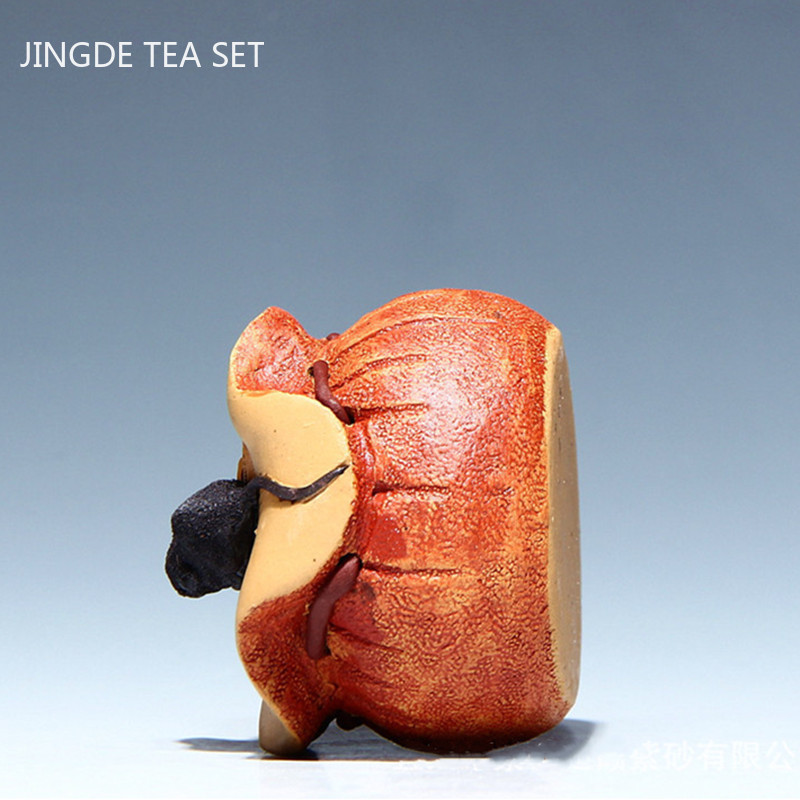 Ķīniešu Yixing purpura māla tēja mājdzīvnieku rotājumi Lucky Animal tēja figūriņa Skulptūra Amatniecība Mājas tējas galda dekorēšanas piederumi