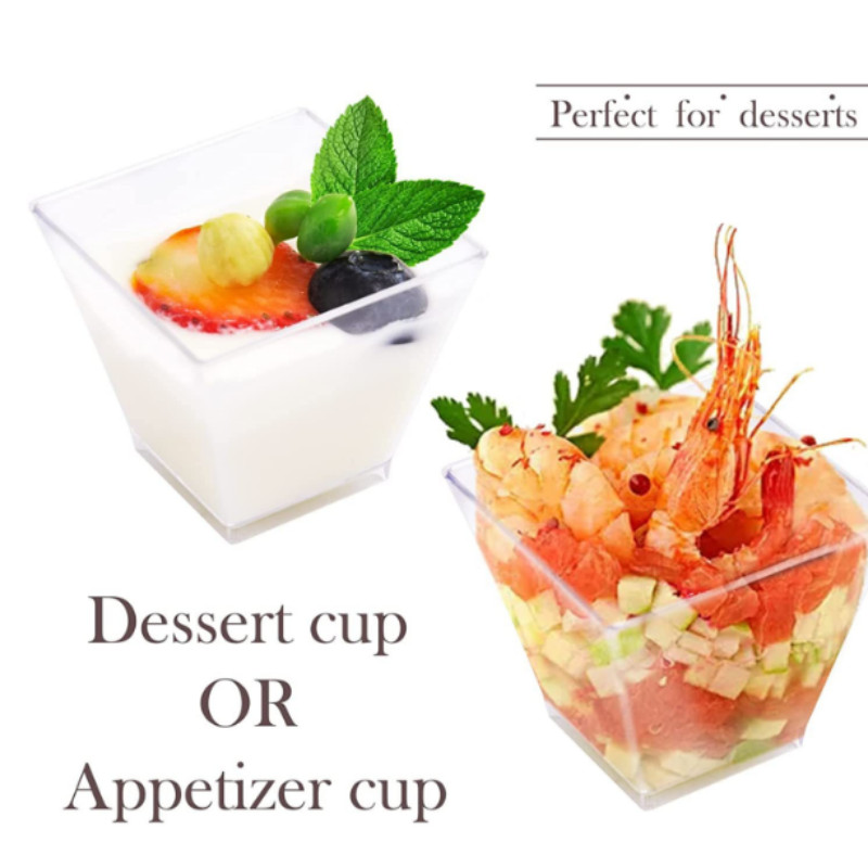 100 Pack 2OZ Mini desertų puodeliai vakarėliui Maži plastikiniai desertų puodeliai Vienkartiniai desertiniai puodeliai pudingo vaisių ledams