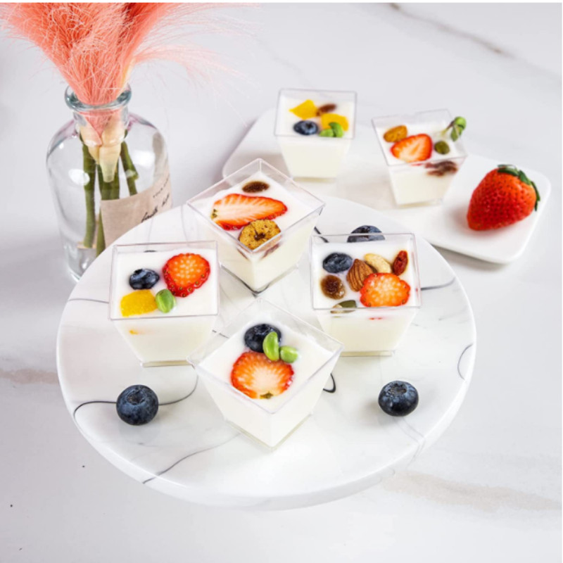 100 Pack 2OZ Mini desertų puodeliai vakarėliui Maži plastikiniai desertų puodeliai Vienkartiniai desertiniai puodeliai pudingo vaisių ledams