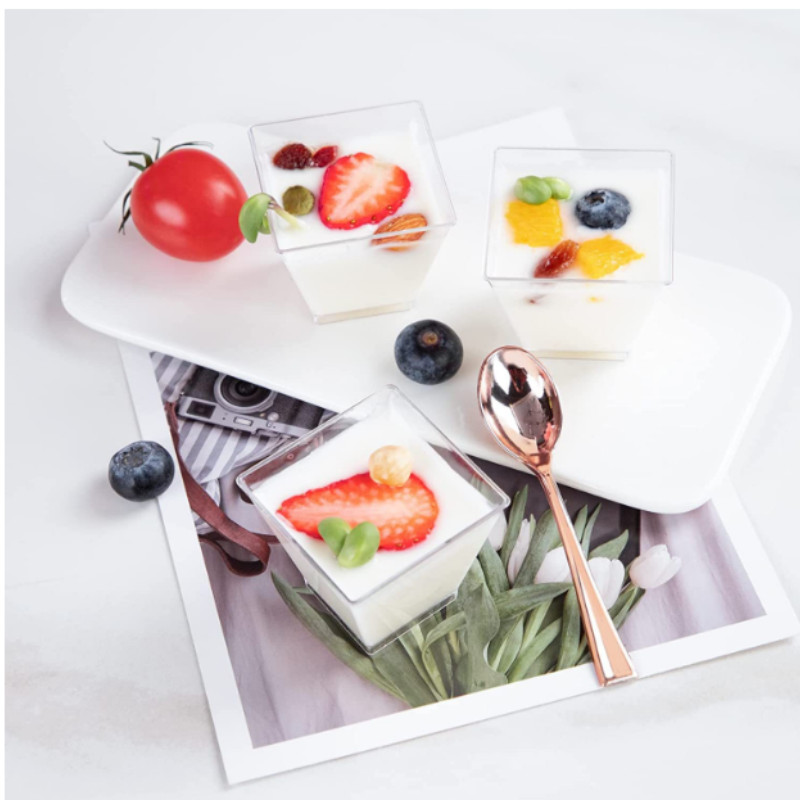 100 Pack 2OZ Mini desertų puodeliai vakarėliui Maži plastikiniai desertų puodeliai Vienkartiniai desertiniai puodeliai pudingo vaisių ledams
