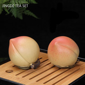 Ceai din argilă mov Boutique, decorare pentru animale de companie, sculptură manuală, piersici, tavă de ceai, ornament pentru ghiveci pentru acasă, accesorii pentru set de ceai