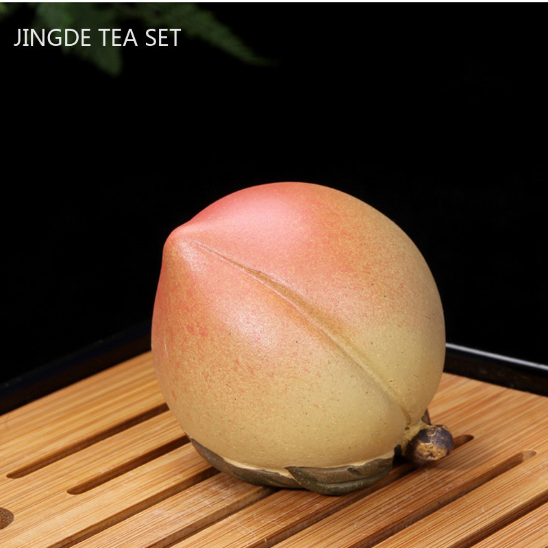 Ceai din argilă mov Boutique, decorare pentru animale de companie, sculptură manuală, piersici, tavă de ceai, ornament pentru ghiveci pentru acasă, accesorii pentru set de ceai