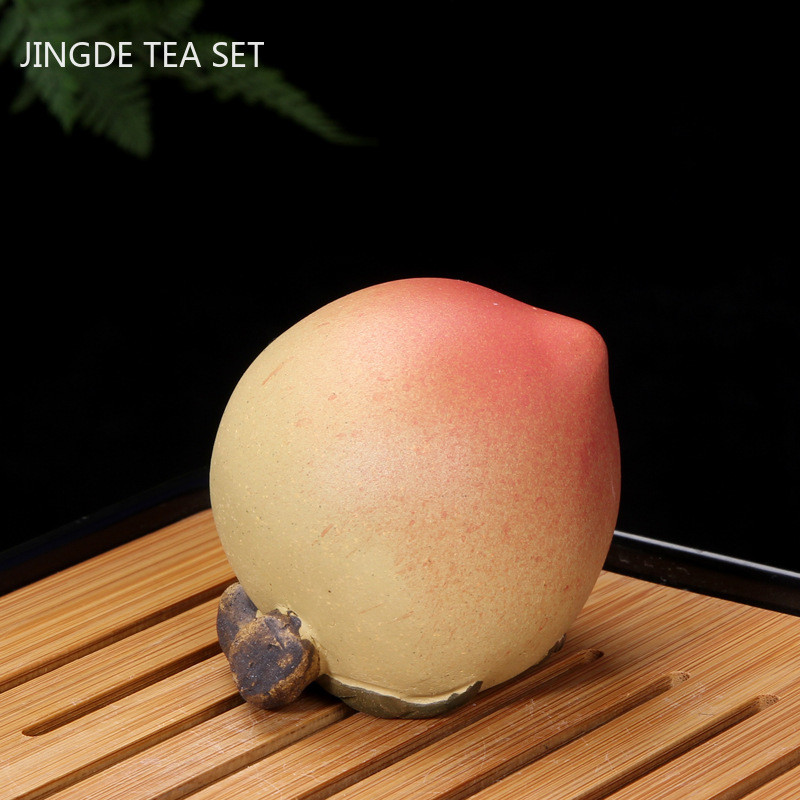 Ceai din argilă mov Boutique, decorare pentru animale de companie, sculptură manuală, piersici, tavă de ceai, ornament pentru ghiveci pentru acasă, accesorii pentru set de ceai