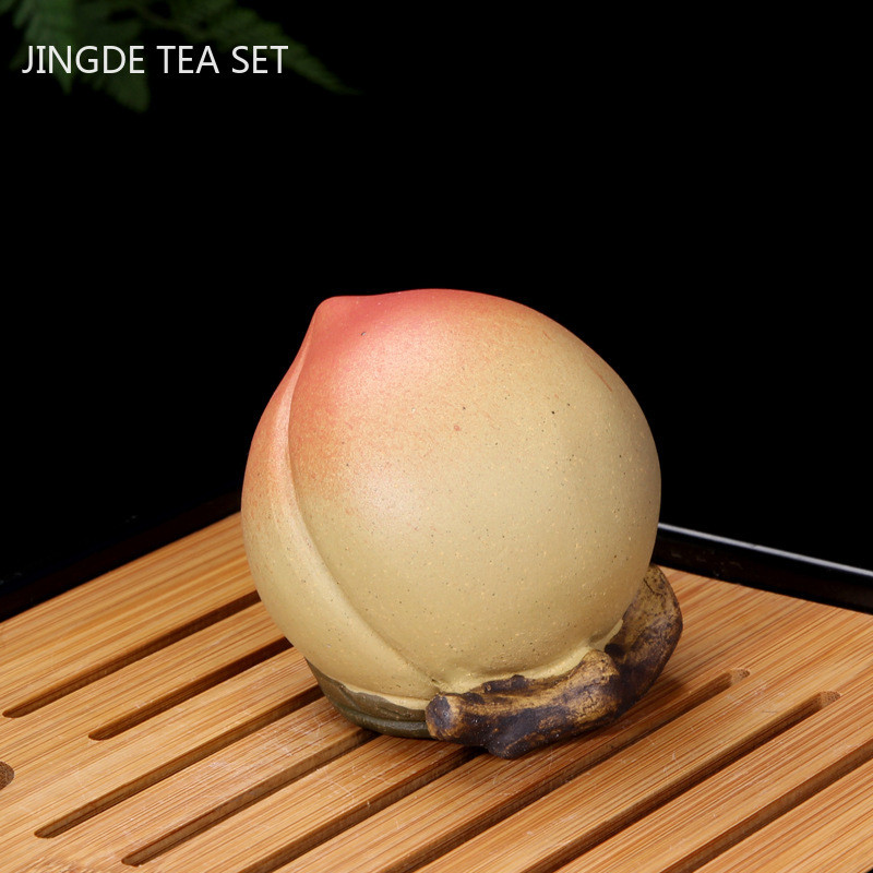 Ceai din argilă mov Boutique, decorare pentru animale de companie, sculptură manuală, piersici, tavă de ceai, ornament pentru ghiveci pentru acasă, accesorii pentru set de ceai