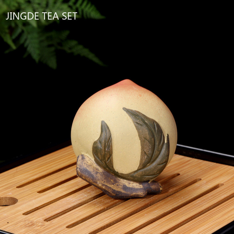 Ceai din argilă mov Boutique, decorare pentru animale de companie, sculptură manuală, piersici, tavă de ceai, ornament pentru ghiveci pentru acasă, accesorii pentru set de ceai