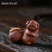 Yixing Пурпурна глина Животно Чай Домашен любимец Щастливо прасенце Статуя Орнаменти Ръчно изработена чаена фигурка Скулптура Занаяти Домашен сервиз за чай Декорации