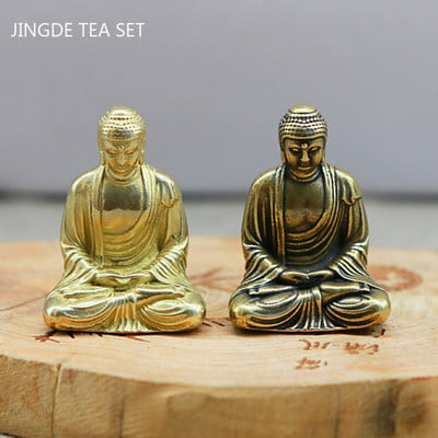 Tömör sárgaréz Buddha szobor Tea Pet Lucky Fengshui Tea Asztaldísz Asztali díszek Kiegészítők Kínai tea kiegészítők