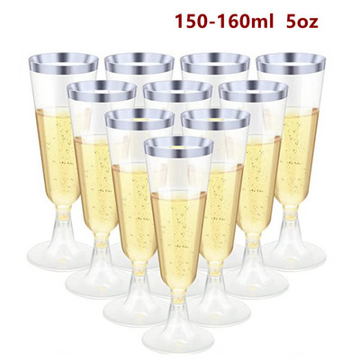 5gab Kāzu šampanieša flauta 5OZ Creative vienreizējās lietošanas plastmasas kāzu kauss šampanieša glāzes dzeršanas piederumi ballītei