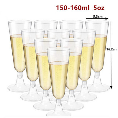 5gab Kāzu šampanieša flauta 5OZ Creative vienreizējās lietošanas plastmasas kāzu kauss šampanieša glāzes dzeršanas piederumi ballītei