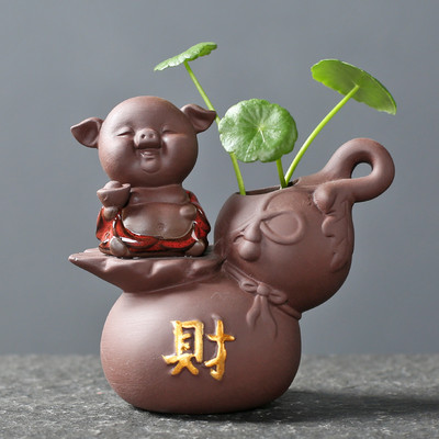 1vnt Kūrybiškumo rankų darbo purpurinė molio arbata naminių gyvūnėlių hidroponiniai augalų papuošalai darbalaukio gėlių vazonų butiko arbatos dekoravimo priedai