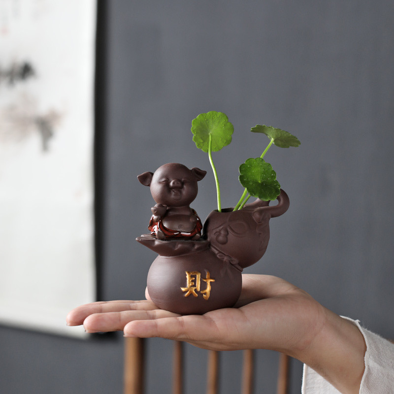 1vnt Kūrybiškumo rankų darbo purpurinė molio arbata naminių gyvūnėlių hidroponiniai augalų papuošalai darbalaukio gėlių vazonų butiko arbatos dekoravimo priedai