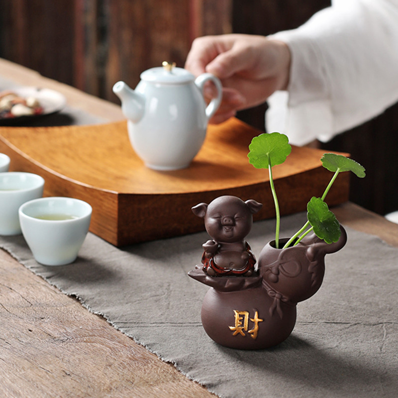 1vnt Kūrybiškumo rankų darbo purpurinė molio arbata naminių gyvūnėlių hidroponiniai augalų papuošalai darbalaukio gėlių vazonų butiko arbatos dekoravimo priedai