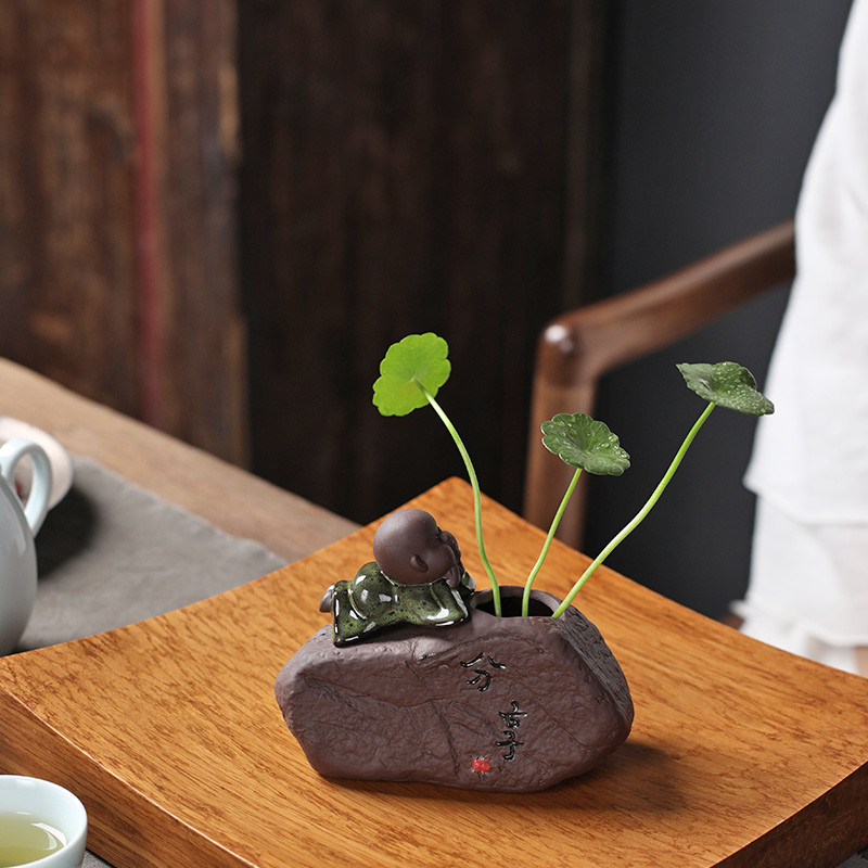 1vnt Kūrybiškumo rankų darbo purpurinė molio arbata naminių gyvūnėlių hidroponiniai augalų papuošalai darbalaukio gėlių vazonų butiko arbatos dekoravimo priedai