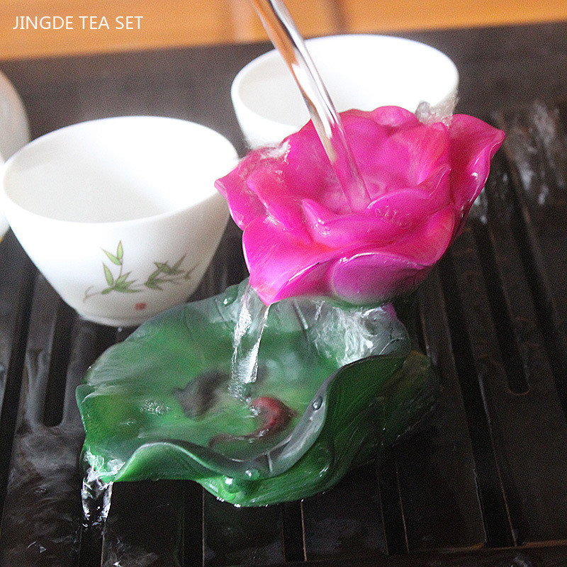 Ceai de Lotus care schimbă culoarea din rășină Decorație pentru animale de companie Sculptură de mână Sculptură pentru tavă de ceai Ornamente pentru ceremonie tradițională a ceaiului