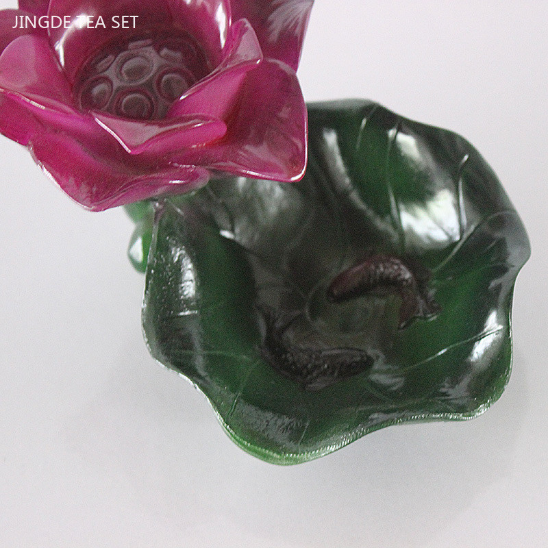 Ceai de Lotus care schimbă culoarea din rășină Decorație pentru animale de companie Sculptură de mână Sculptură pentru tavă de ceai Ornamente pentru ceremonie tradițională a ceaiului