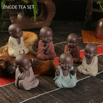 Творчество Yixing Пурпурна глина Чай Декорация за домашен любимец Малък монах Модел Статуя Орнамент Бутикова чаена церемония Аксесоари Занаяти