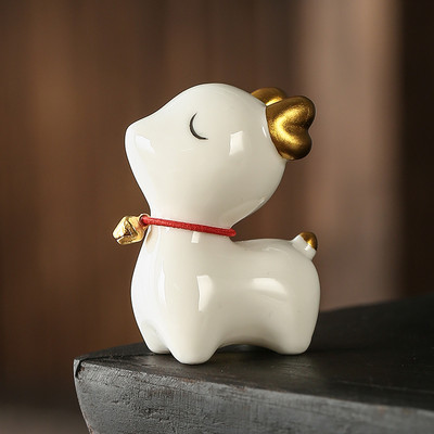 Jauki keramikas tējas mājdzīvnieku rotājumi Boutique Brieža skulptūra Tējas figūriņas rotājums Laimīgās tējas paplātes piederumi Tējas servīzes dekors Amatniecība