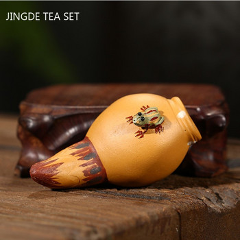 Yixing Purple Clay Tea Pet Sculpture Ornaments Creative Water Spray Frog Lotus Root Tea Play Decoration Tea Set Decore Crafts