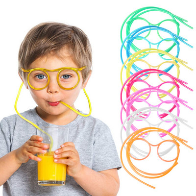 Забавни очила Сламки Меки пластмасови торбички за напитки със сламка Парти консумативи Атмосферни реквизити Еднократна употреба Децата обичат да пият вода