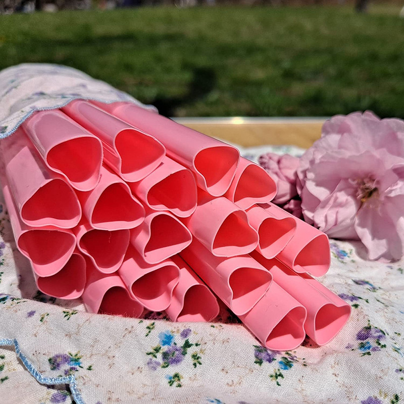 25 bucăți paie pentru smoothie, paie roz în formă de inimă, paie de băut drăguțe din plastic, paie reutilizabile