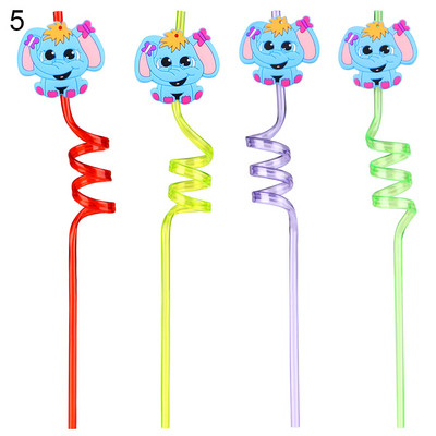 1/8 vnt. Daugkartinio naudojimo gyvūnų serijos teminiai plastikiniai šiaudeliai vaikams su gimtadienio vakarėliu Baras Gėrimo šiaudeliai Vakarėlio šiaudeliai Vakarėlio dekoras