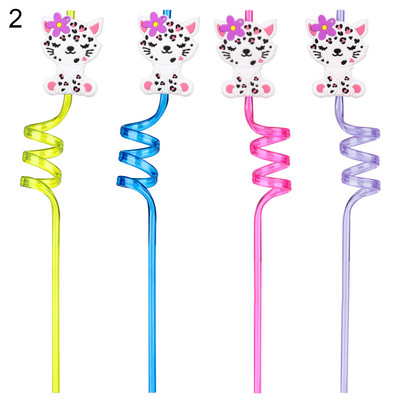 1/8 vnt. Daugkartinio naudojimo gyvūnų serijos teminiai plastikiniai šiaudeliai vaikams su gimtadienio vakarėliu Baras Gėrimo šiaudeliai Vakarėlio šiaudeliai Vakarėlio dekoras