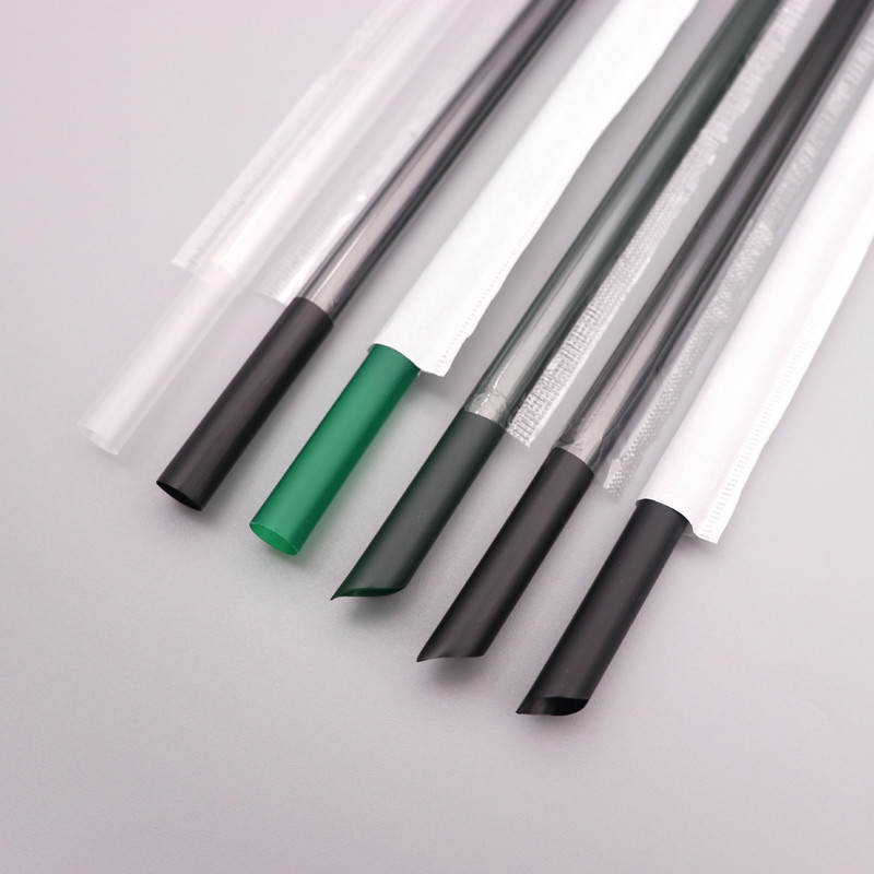 Eldobható műanyag szívószálak 8 mm-es egyedi csomagolású fekete zöld szívószálak 100 DB Smoothie joghurtos egyenes szívószálak