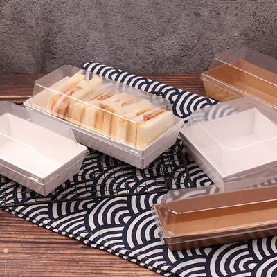 10 buc. Cutie de hârtie kraft dreptunghiulară/pătrată, cutii de ambalare pentru sandvici, cu capace transparente din plastic, tort, pâine, gustare, panificație, ambalare alimentară